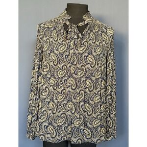 Lauren Ralph Lauren Black Label Paisley Print Pleated Neck Tie Blouse – Size Med